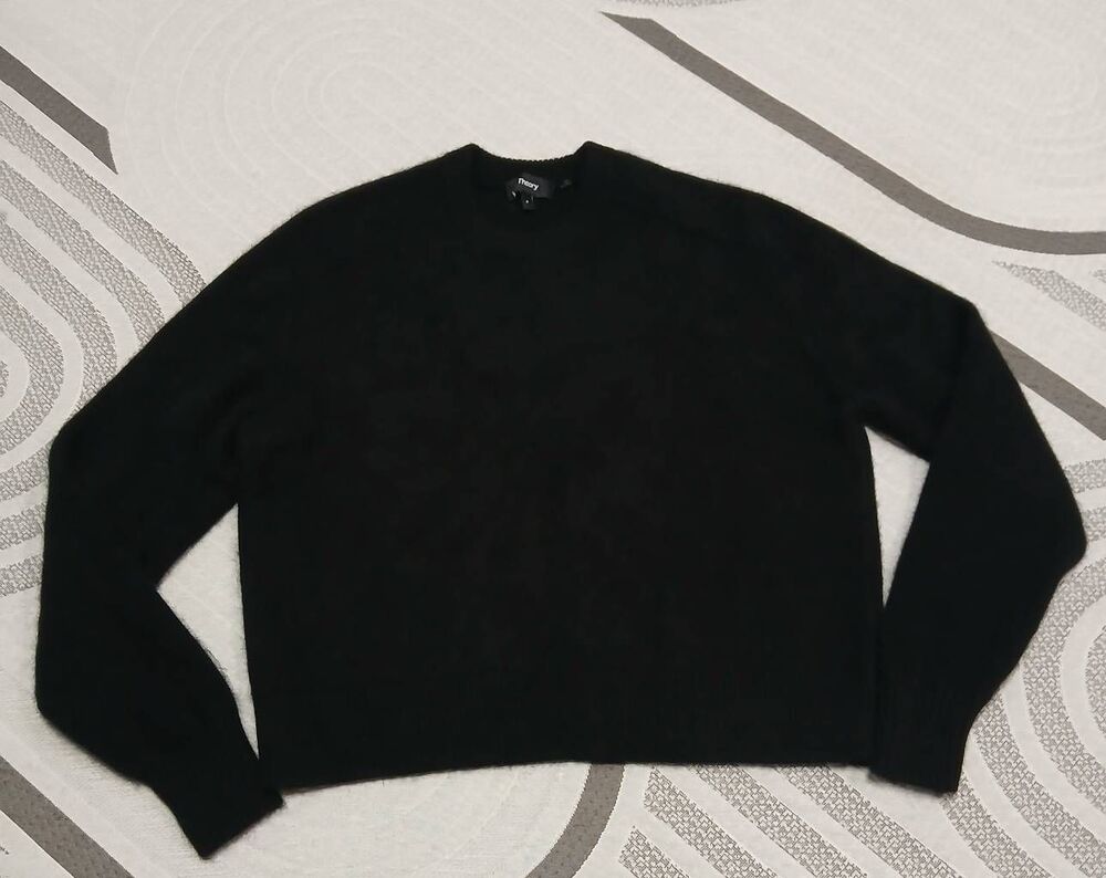 Theory womens small cropped 100% cashmere sweater black thick soft